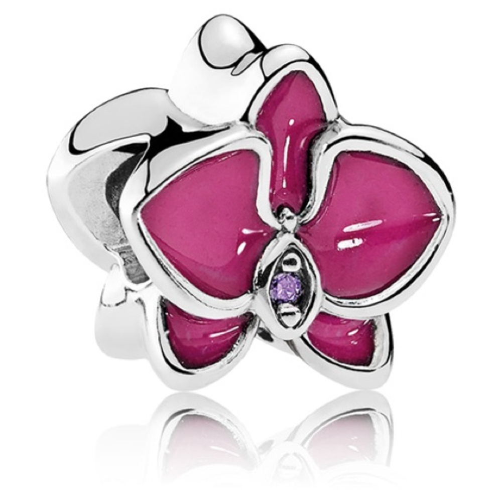 Pandora Sterling Silver and Enamel Orchid Charm